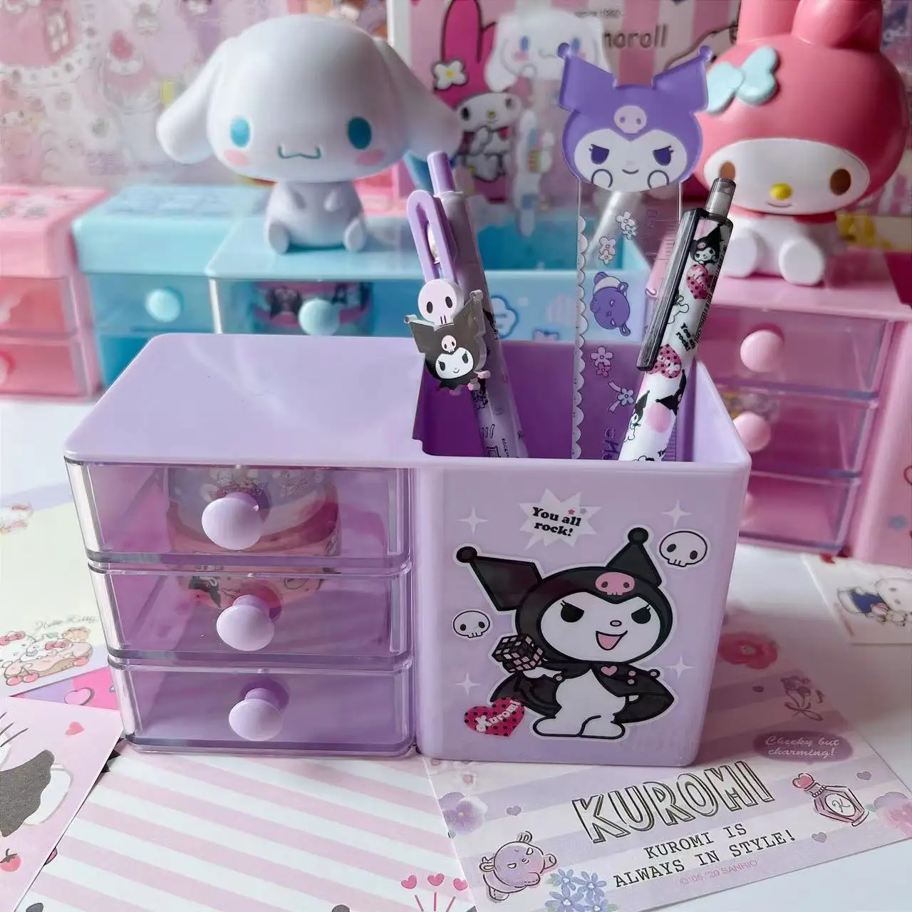 Настольный держатель для ручек в стиле аниме Sanrio Cinnamoroll Kuromi Настольная