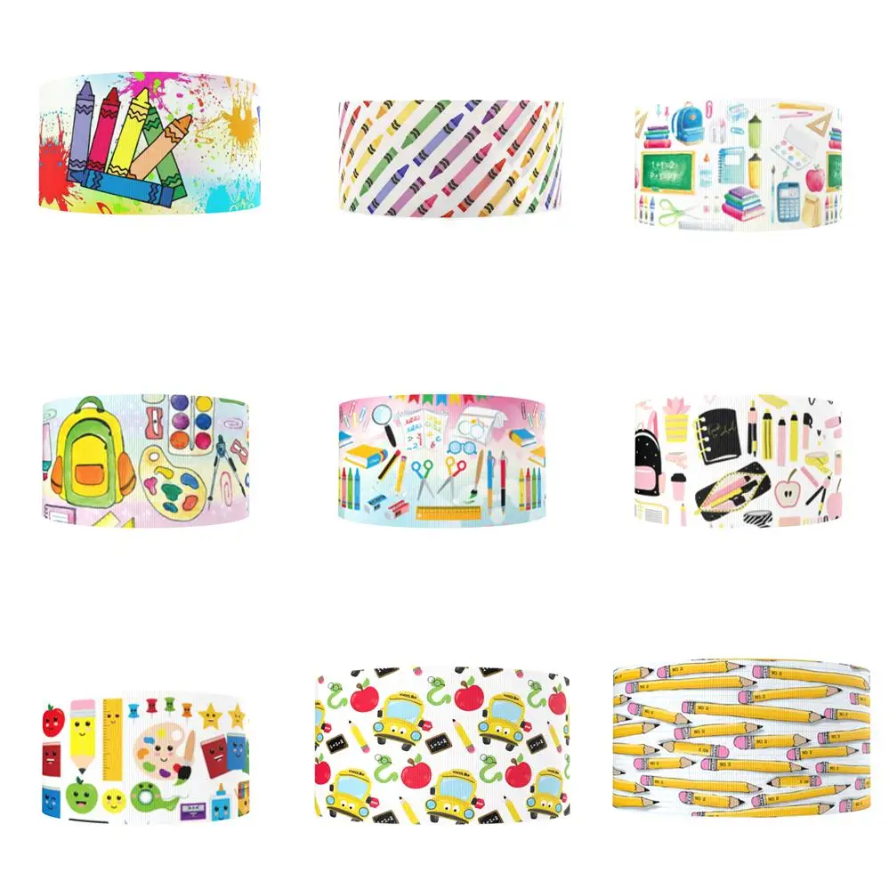 5 Yards 75mm Back To School Pencil Book Printed Grosgrain Ri
