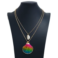 creative fresh double layer chain colorful shell pendant necklaces for women fashion beach vacation jewelry accessories gift
