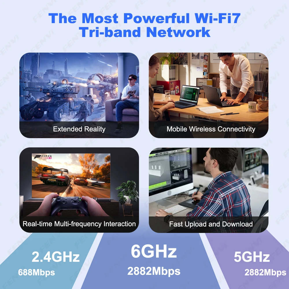 Фото Сетевая карта WiFi 7 MT7925 BE6500, трехдиапазонная, 2,4G/5G/6 ГГц, Bluetooth 5.4, 802.11BE, беспроводной адаптер M.2 NGFF для ПК AMD, Win 10/11 №5