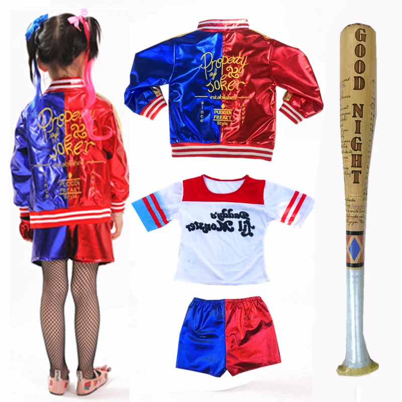 Одежда для девочек костюмы Харли косплея самоубийц отряд Квинн монстр вышивка