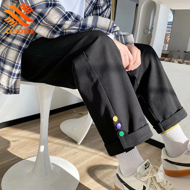 

COYOTES Summer Thin Casual Pants Men's Wide Leg Pants Japanese Fashion Straight Trousers Black Hip Hop Men Cargo Pants