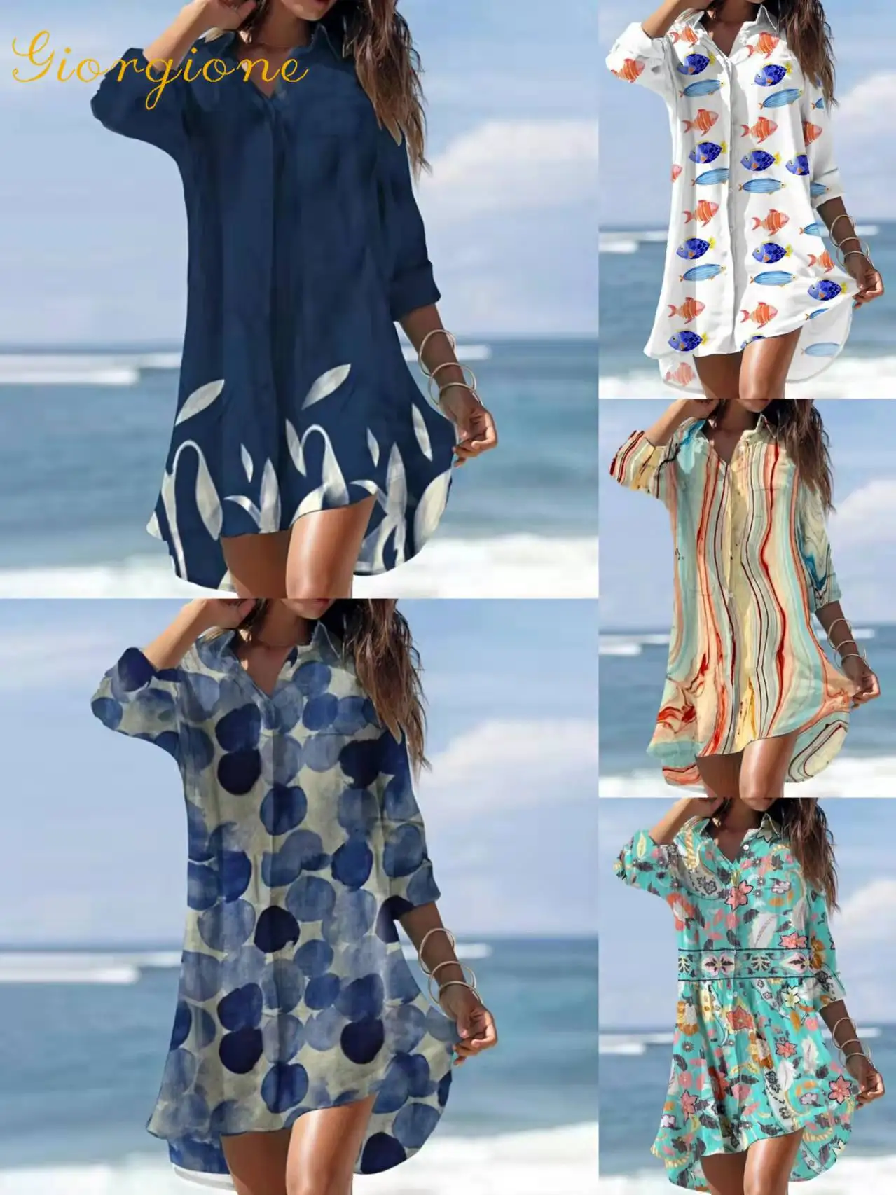 

Dress Giorgione 2022 Sexy Fashion Loose Pocket Long Sleeve Irregular Print Lined Skirt Women's Clothing Hot Sale New Dress