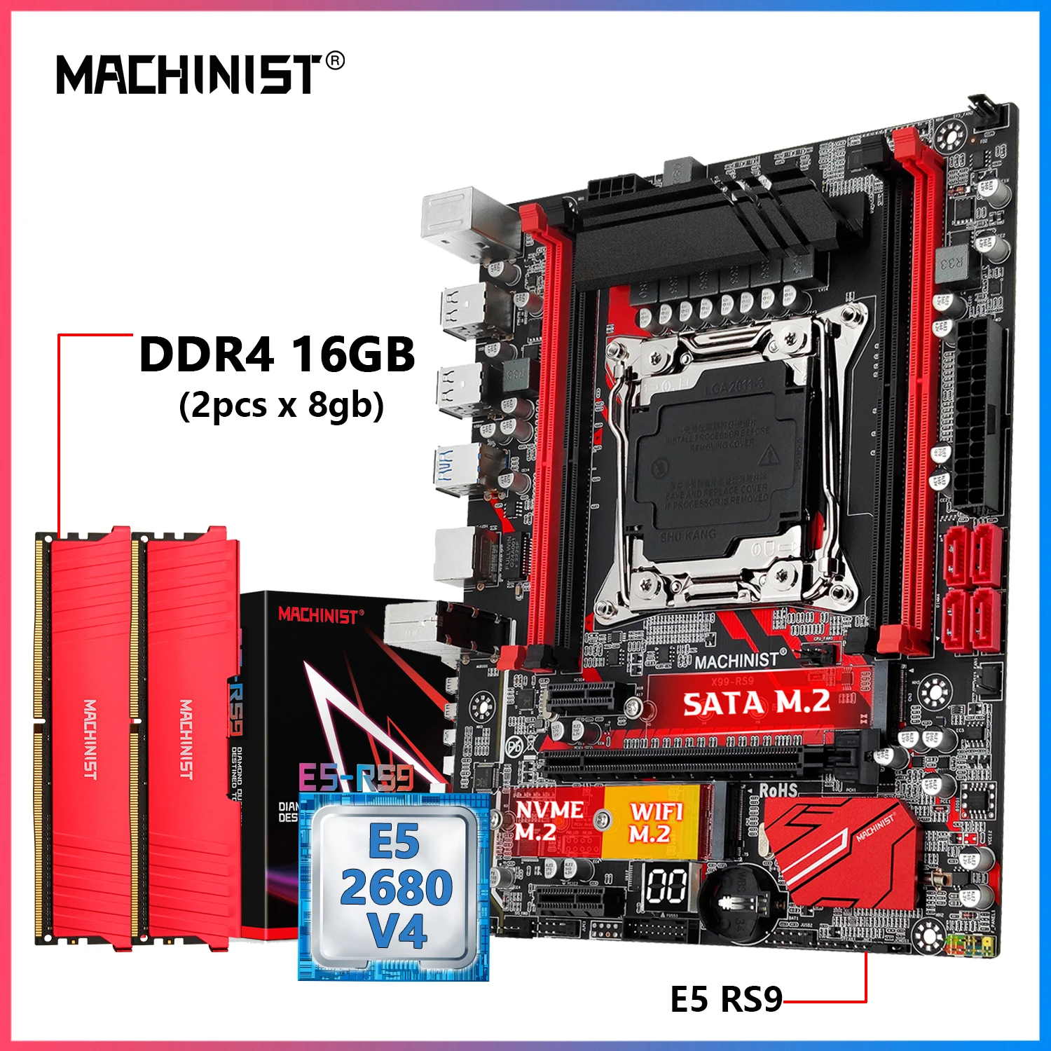 

MACHINIST RS9 Lga2011-3 motherboard Set kit Xeon E5 2680 V4 CPU kit + 2*8GB DDR4 memory combo NVME
