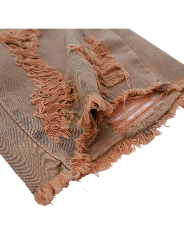 Patch Hole Casual Raw Edge Denim Shorts Summer New Retro Street Loose BF Frayed Wide-leg Neutral Five-point Pants Jeans Female