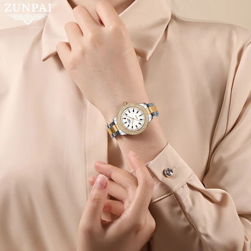 ZUNPAI оригинальные женские часы розовое золото кварцевые наручные модный