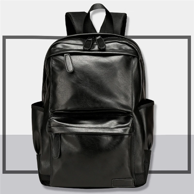 

Unisex Business Backpackl Backpacks Travel Bag Black Pu Leather Men's Fashion Shoulder Bags Teenage Backpack Men Casual Bag