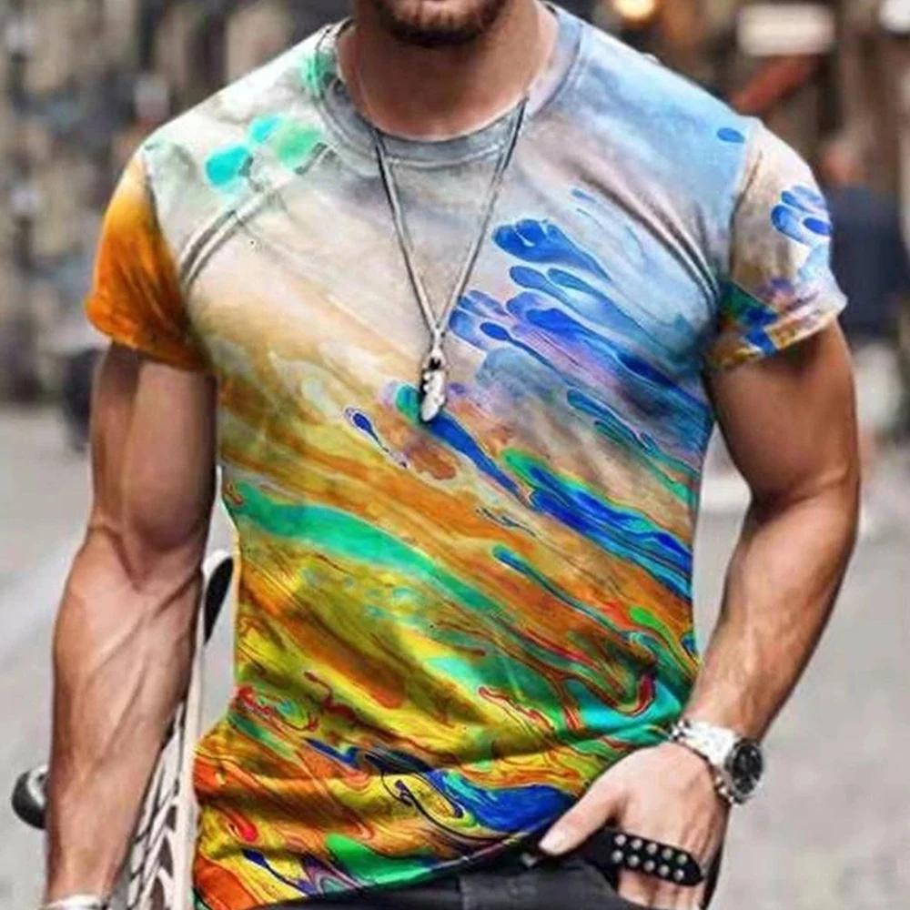 

Europe and the United States new 3D personalized print fashion trend men's lightweight breathable short-sleeved T-shirt