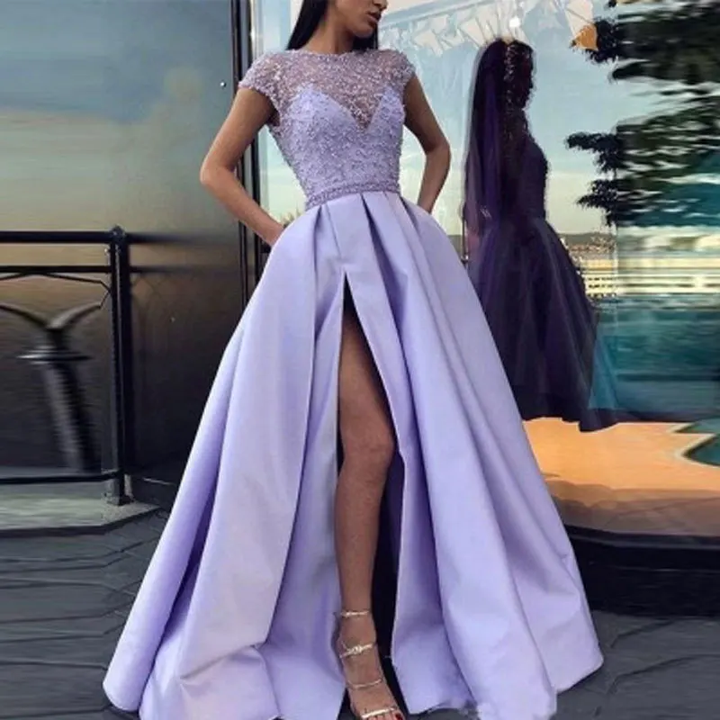 Luxury Evening Dress Long O-Neck A-Line Hip Wrap High Waist Floor-Length Gown 2022 Ever Pretty of Gorgeous Party Women Dress
