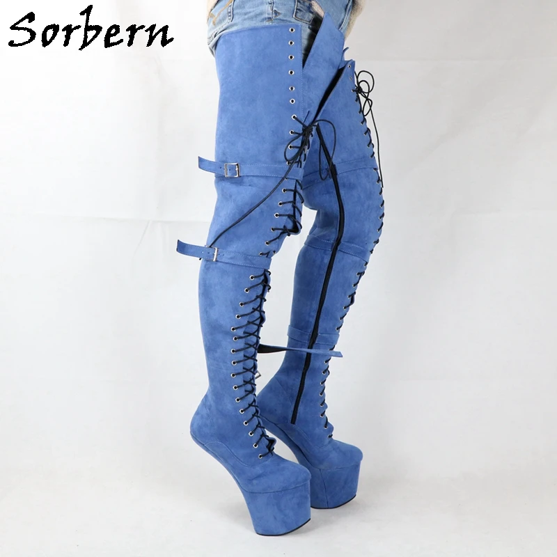 

Sorbern Thick Shaft Crotch Thigh Boots Women Heelless Horse Heels Fetish Unisex Thick Platform Super Long Boot Custom Leg Width