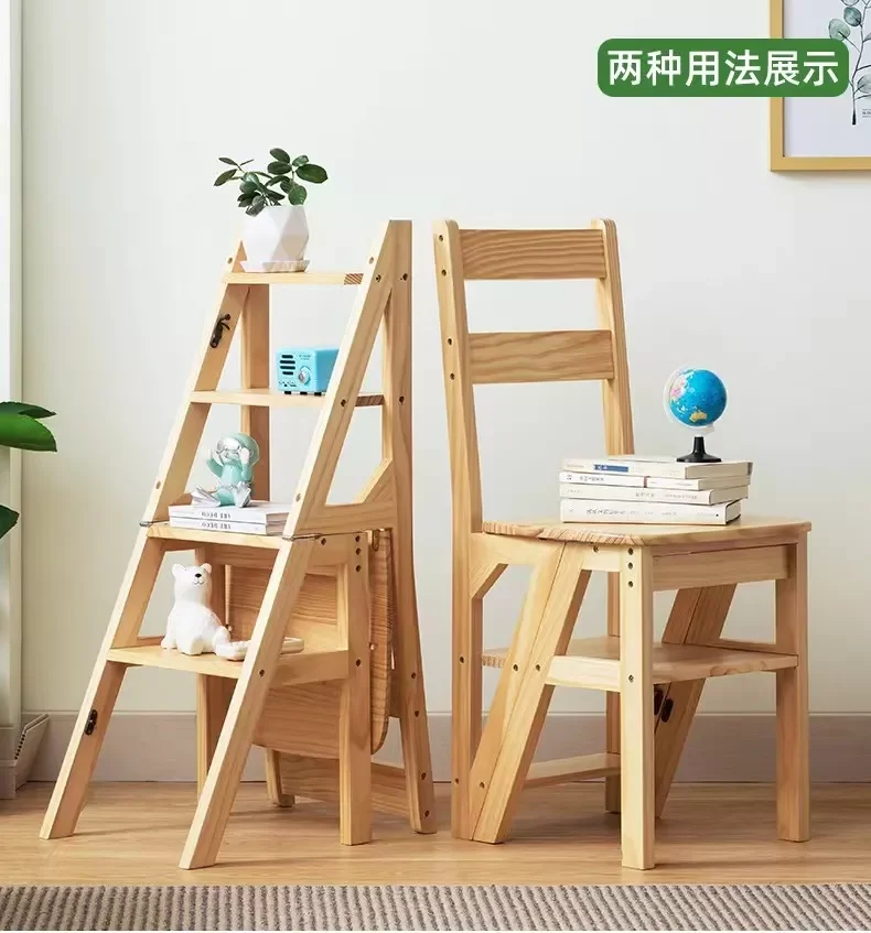 

Solid Wood Ladder Chair Household Ladder Chair Folding Dual Use Ladder Stool Indoor Climbing Stair Stair Function