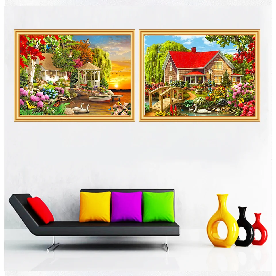 5d diy landscape diamond painting garden scenery house picture diamond embroidery mosaic cross stitch kits home decor gift free global shipping