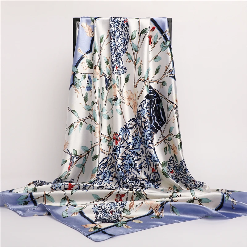

Luxury Satin Silk 90cm Square Scarf for Women Hijab Design Headband Bandana Summer Shawl Beach Stoles Foulard Ladies Neckerchief