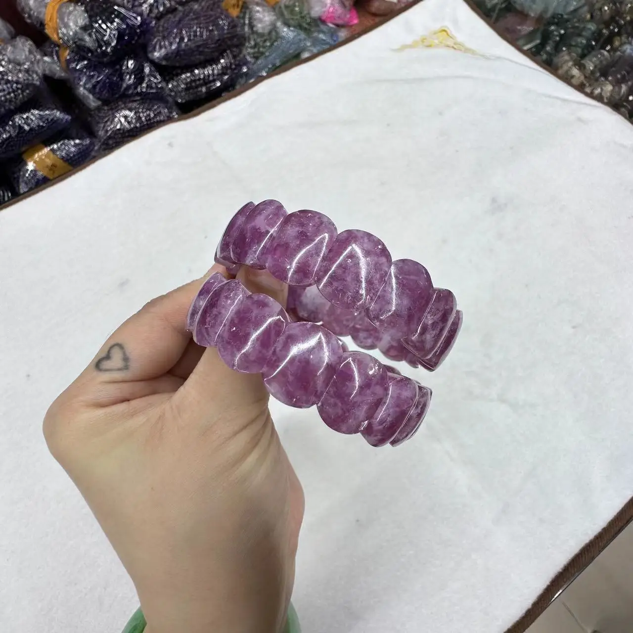 Натуральный редкий смешанный фиолетовый Lepidolite Monet сад браслет AAAA Гладкий драгоценный камень для изготовления ювелирных изделий подарок для женщин