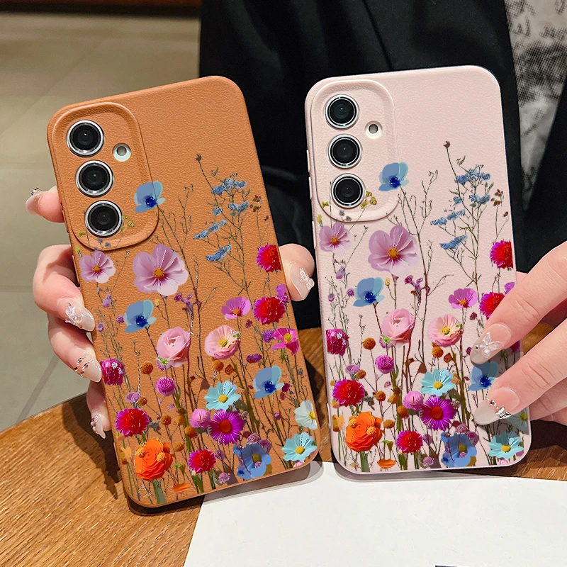 Мягкий чехол с цветной цветочной текстурой кожи для Samsung Galaxy S24 FE S23 S22 S21 Ultra A16 A55 A15