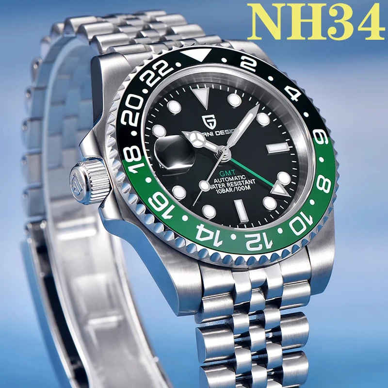 Цена PAGANI DESIGN New PD-1662 NH34 GMT автоматические мужские часы 40 мм, механические часы с несколькими часовыми поясами, водонепроницаемые часы из нержавеющ...