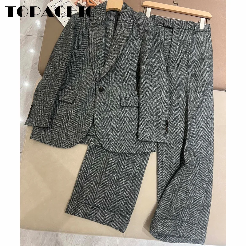 11.16 TOPACHIC-Женская одежда темпераментный универсальный шерстяной серый костюм с