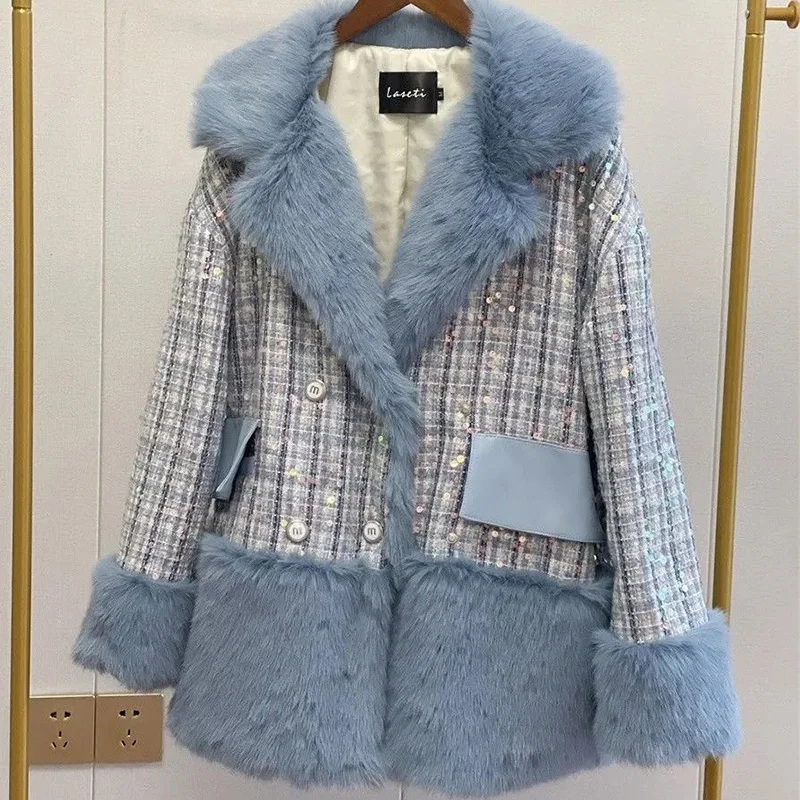 Fur Coat Women's 2022 Autumn Winter New Long Warm Thick Pink Fashion Shiny Loose Imitation Fur Plush Temperament Coats Female