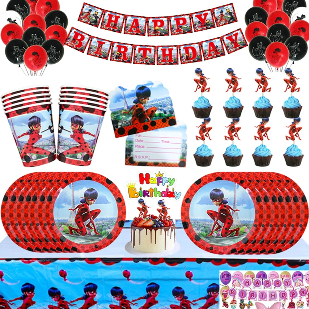 

Lady-Girl Theme Birthday Party Decoration Disposable Set Tableware Ladybird Plate Napkins Tablecloth for Kid Shower Supplies