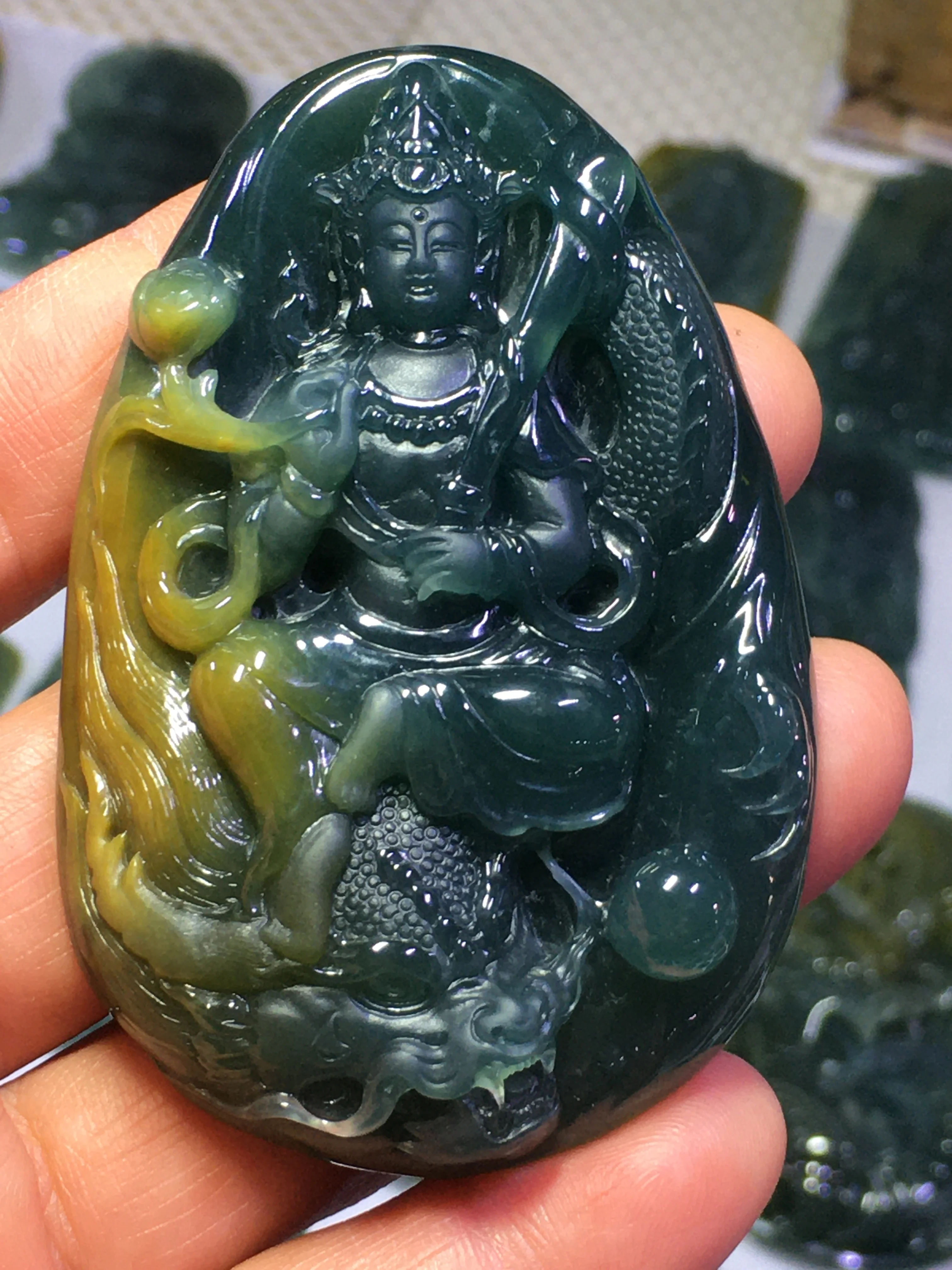 

Natural A Myanmar jade handcarved Buddha guan yin emperor green jade pendant jade necklace pendants jewelry jade necklaces