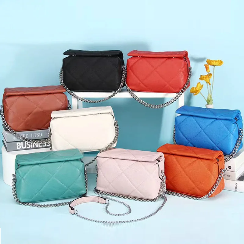 

Leather Messenger Bag 2022 New Versatile One Shoulder Cosmetic Bag Layer Leather Rhombic Chain Handbag