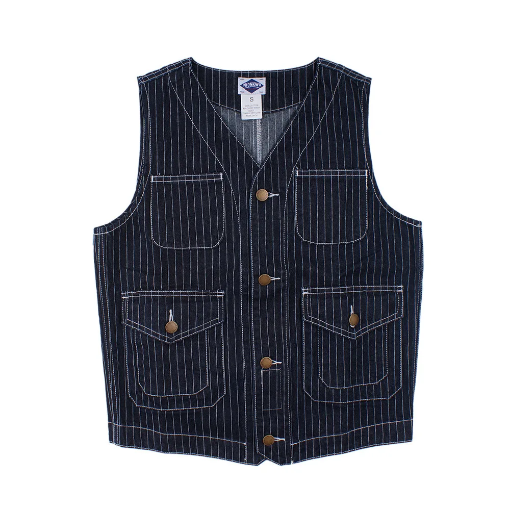

Men's and Women's Vintage Multi-pocket Denim Vest May Kaji Retro Striped Cowboy Tooling Jacket 2023 Spring and Autumn