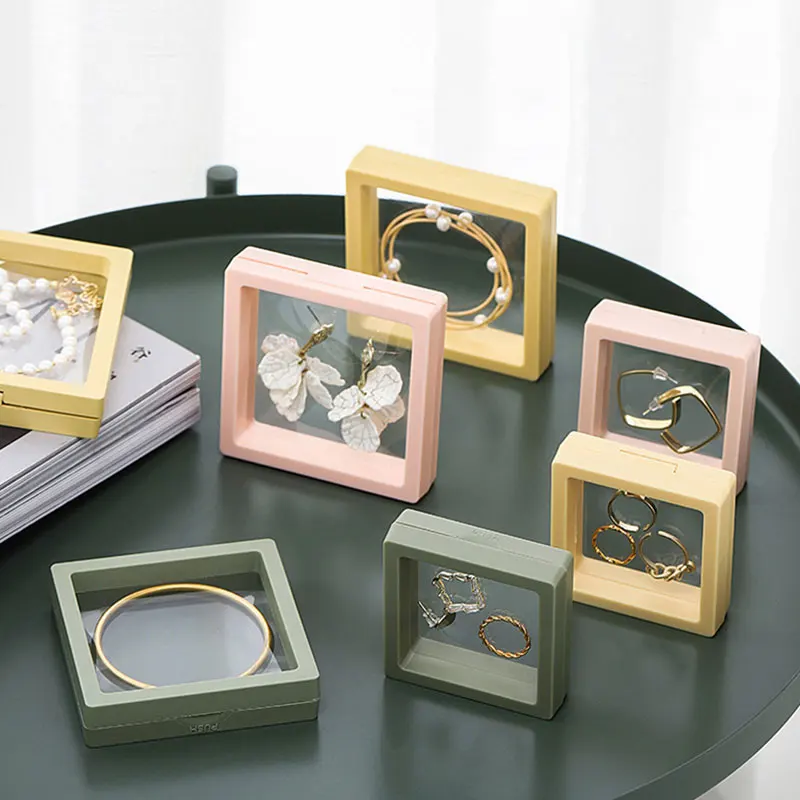 

Jewelry OSP Plastic Suspended Floating Display Case Earring Coin Gems Ring Jewelry Storage Pet Membrane Stand Holder Box