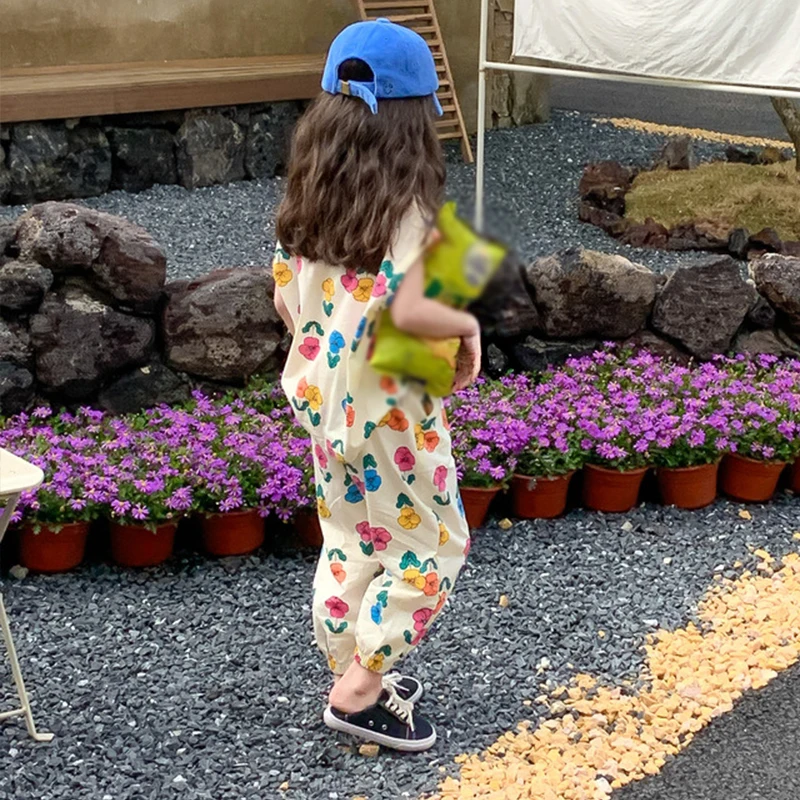 Freely Move Boy Girl Pajama Set Floral Print Short Sleeve Underwear Elastic Waist Pants Outfits for Kids Clothes Spring Summer