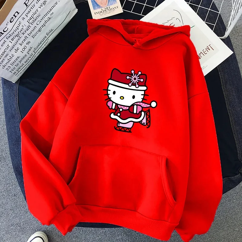 

Sanrio Sweatshirt Christmas Hoodie Anime Cartoon Hello Kitty Pink Cute Girl Heart Y2K Girl Top Clothing Xmas Gift Casual Clothes