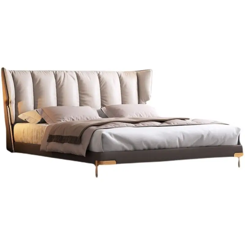 

Luxury goose down padded backrest double bed room set queen size bedroom furniture hotel room double bed