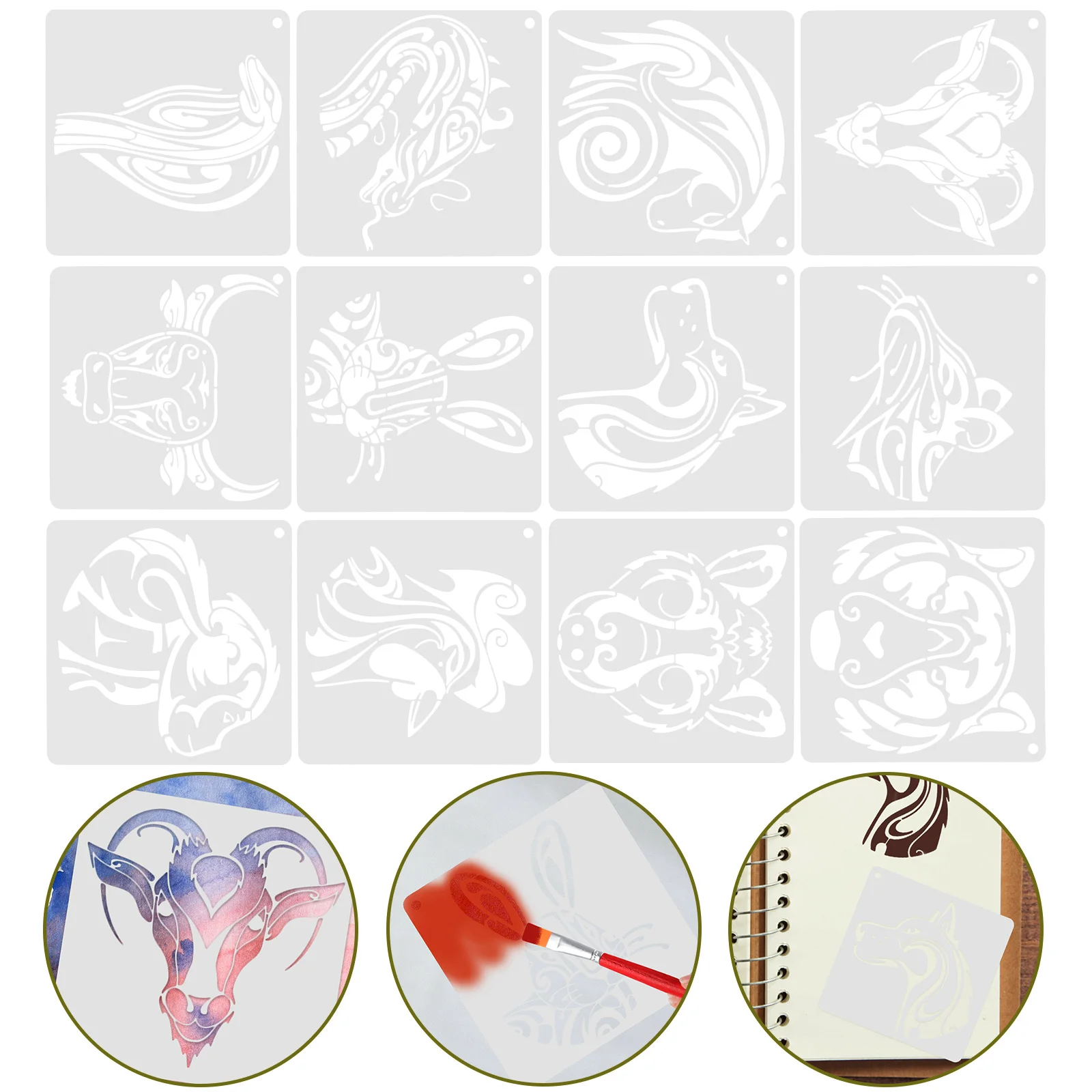 

12 Sheets of Convenient Stencils DIY Animal Stencils Decorative Stencils DIY Accessory