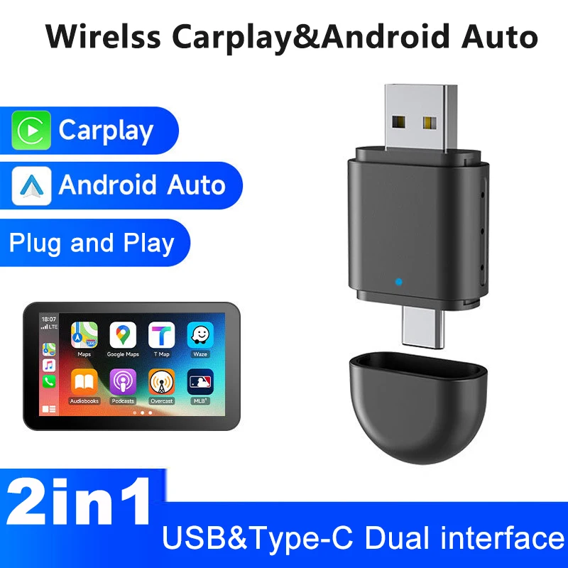 Kebidumei беспроводной CarPlay и Android Авто 2 в 1 адаптер умный USB-ключ USB Type-C двойной разъем
