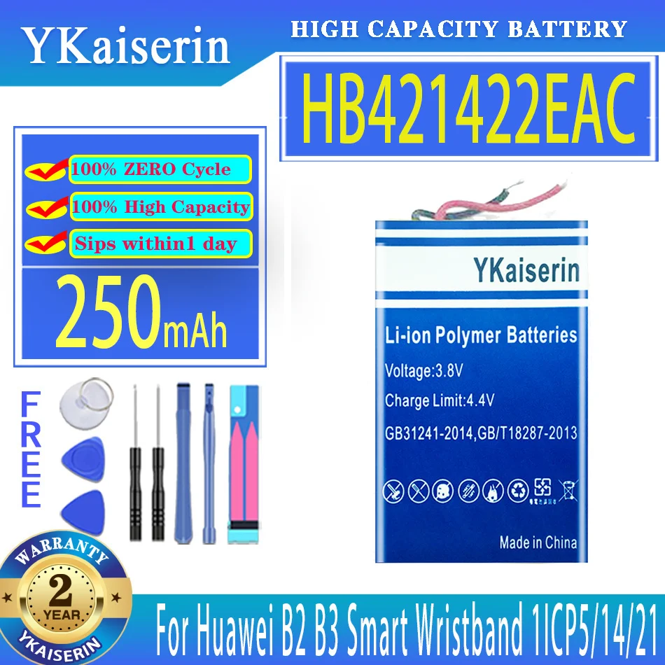 

YKaiserin 250mAh Replacement Battery HB421422EAC For Huawei B2 B3 Smart Wristband 1ICP5/14/21 Digital Batteries