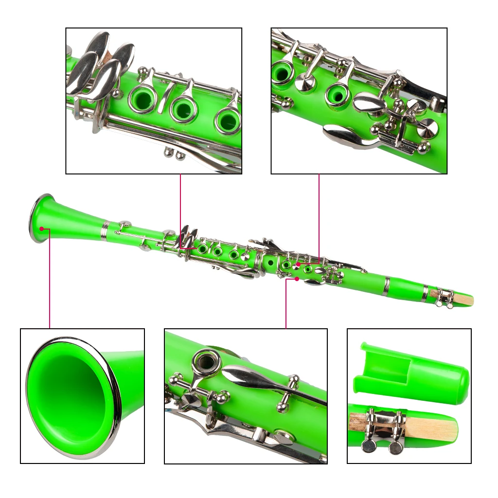 Green 17 Key Clarinet Bb Tone Tune Bakelite Clarinet With Cleaning Cloth Case Gloves Reeds Clip Woodwind Instrument Accessories enlarge