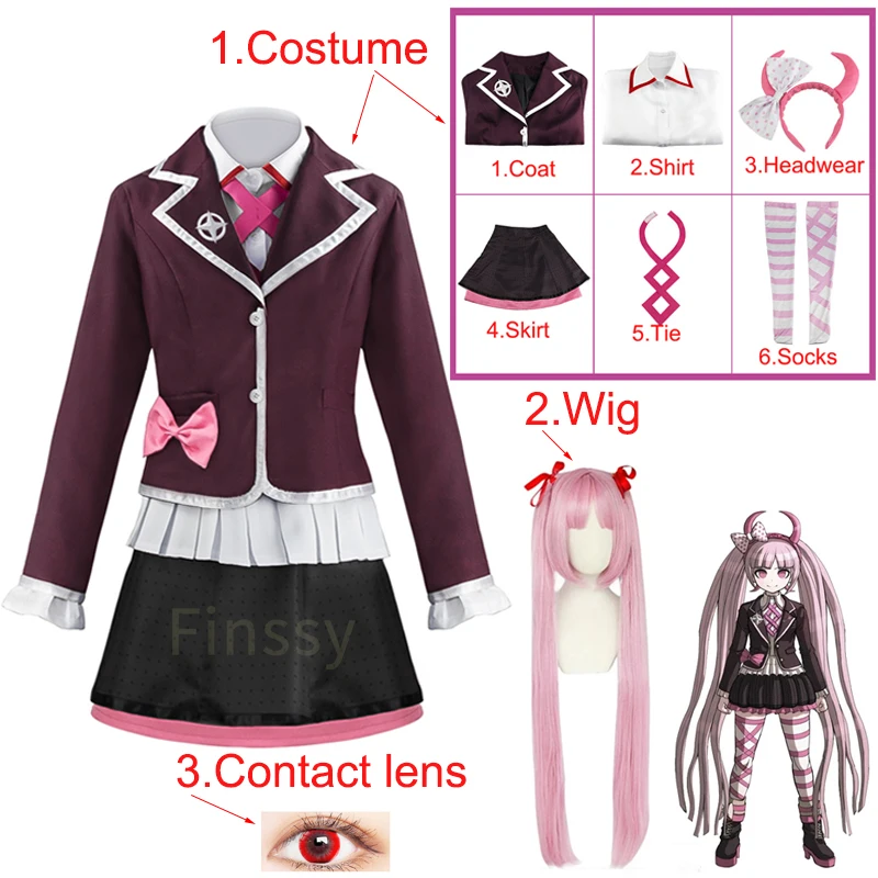 Anime cosplay costume Utsugi Kotoko Danganronpa Game Skirt JK Uniform Wig Headwear Halloween Party Woman Clothes