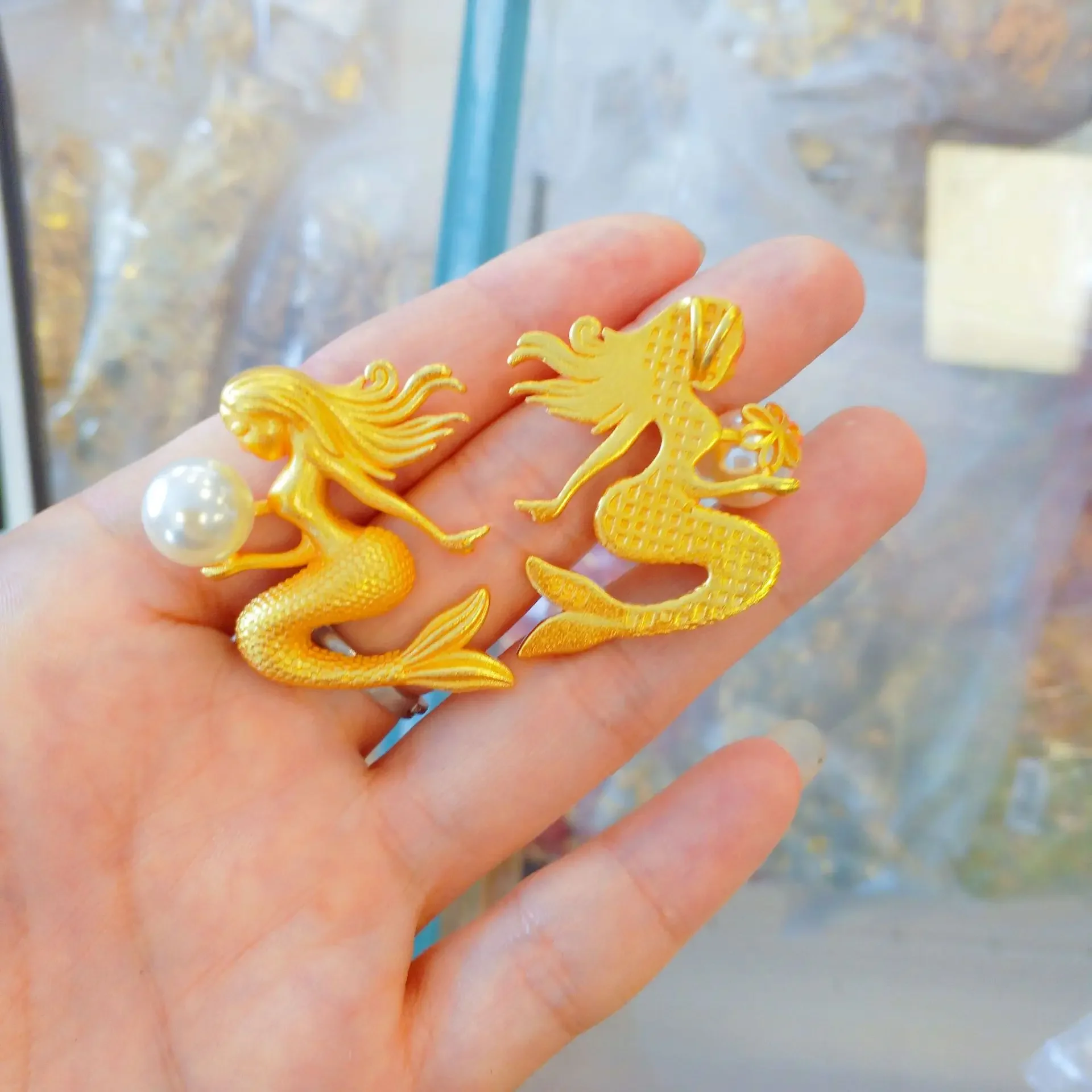 Женское ожерелье с подвеской Русалка из настоящего золота 9999 желтого 24 карата