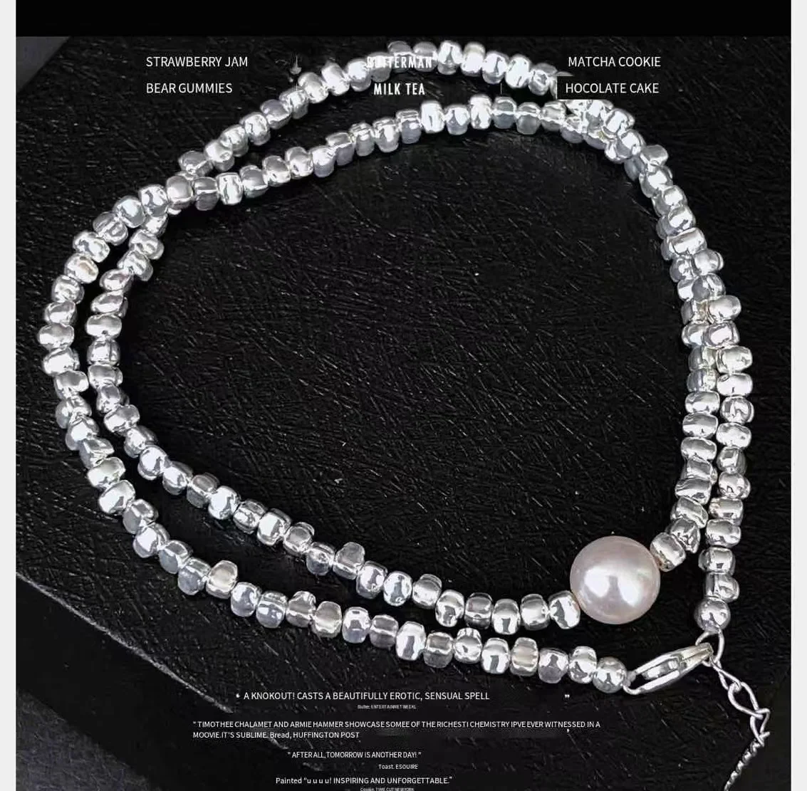 

Triangular geometry broken silver shell pearl necklace women's collarbone chain niche design fashion trendy cold fashion women