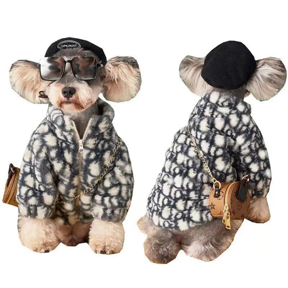 

Pet Dog Clothes Autumn Winter Hoodies Print Velvet Coat Jacket Clothing Small French Bulldog Cute Autumn Winter Gary Dog Costume
