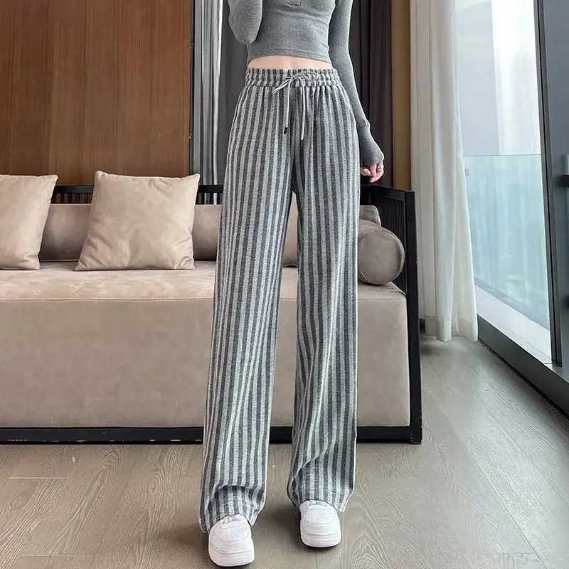 Spring Summer numb Striped Printing High Waist All-match Wide Leg 2023 New Oversized Streetwear Korean Women's Clothes Trousers