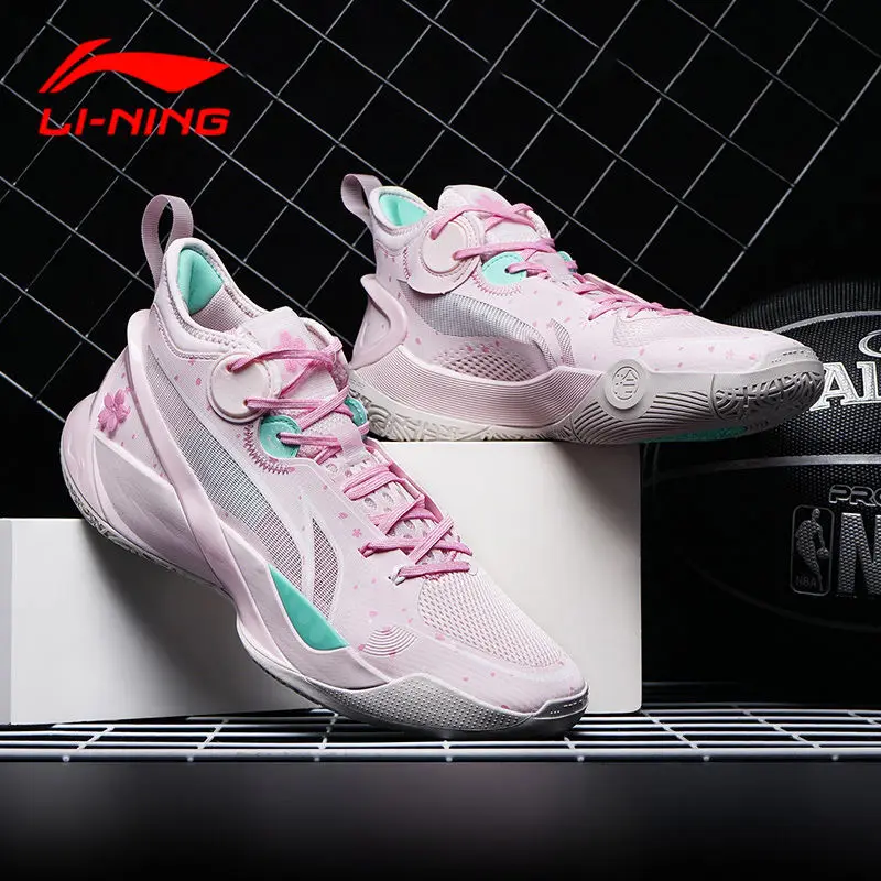

Li Ning 2022 Sonic 10 Genuine 3 Technology Cherry Blossom Powder Shock-absorbing Rebound Middle-Help Practical Shoes