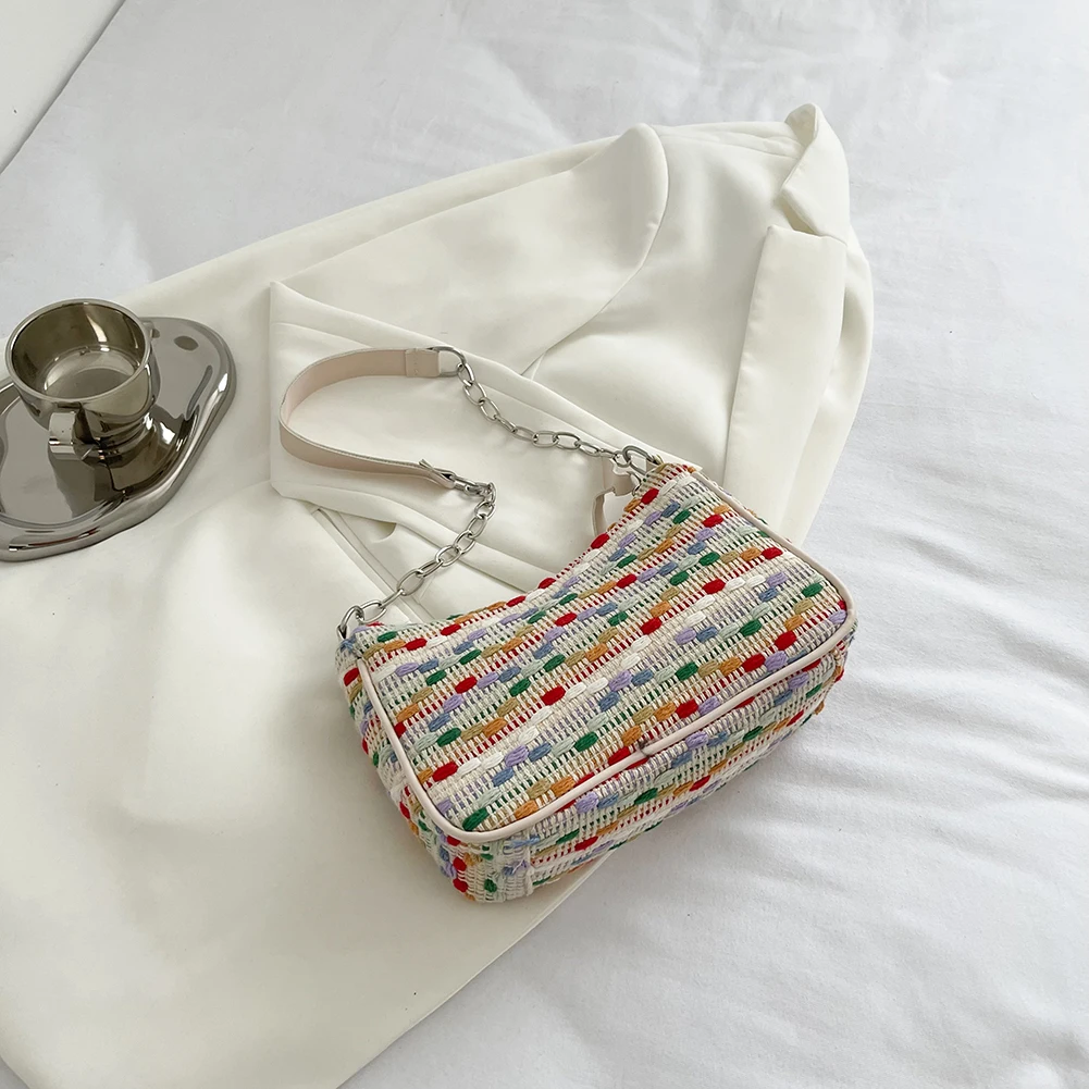 

Colorful Prints Clutch Bag Women Jacquard Shoulder Underarm Chain Underarm Shopping Purse Handbag for Women Outdoor
