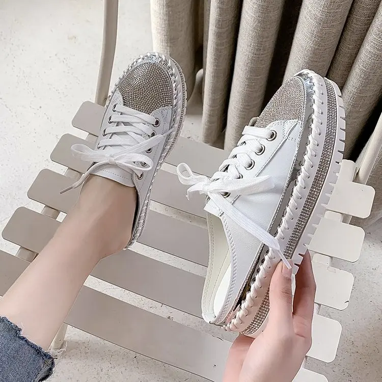 

2022 Summer Luxury Bling Bow Slippers Women Sequined Women Shoes Outside Fashion Platform Slippers For Women