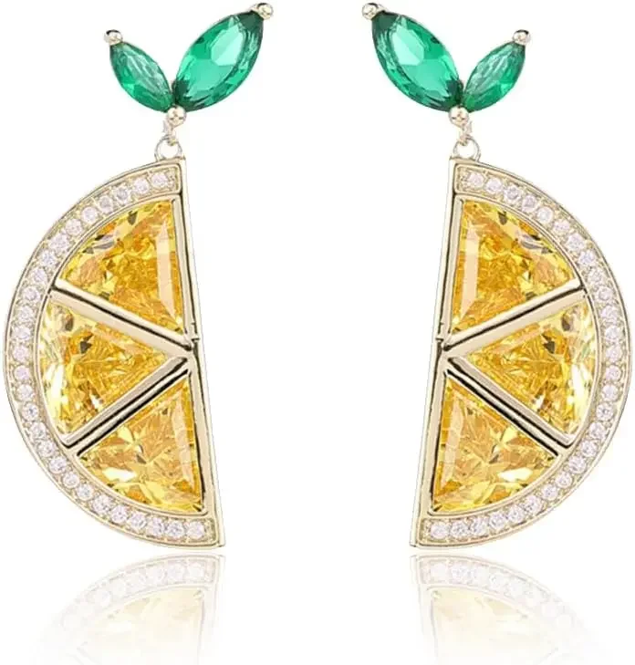 Нежные модные серьги-гвоздики в форме лимона для женщин милые из 14-каратного