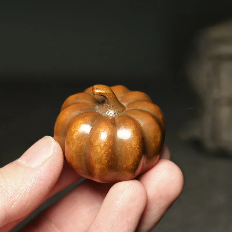 Enlarge Cute Bronze Paperweights Creative Metal Small Pumpkin Paper Weight Chinese Calligraphy Students Paperweights Paper Pressing Prop