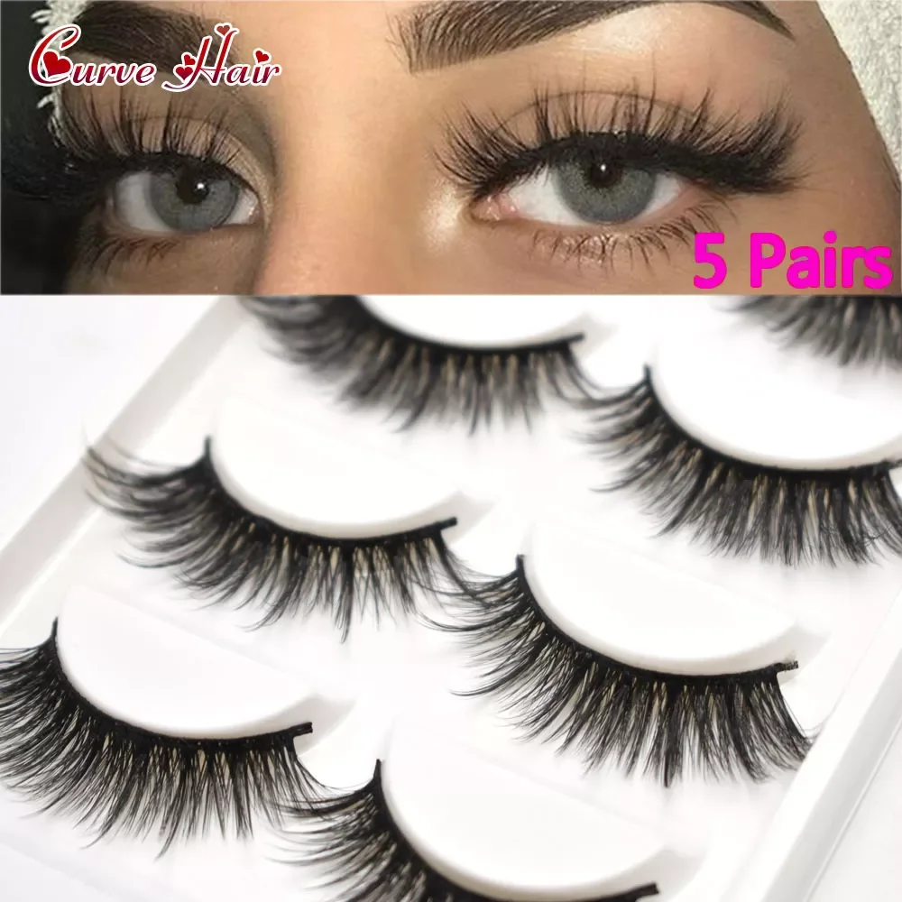 

NEW2023 False Eye Lashes Extension 5 Pairs Hand Made 3D Faux Mink Long Thick Volume Individual Strip Eyelashes Makeup Natural Ey