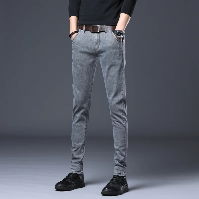 Four seasons jeans men's Korean version slim stretch small foot denim trousers trendy brand casual men's pants wholesale