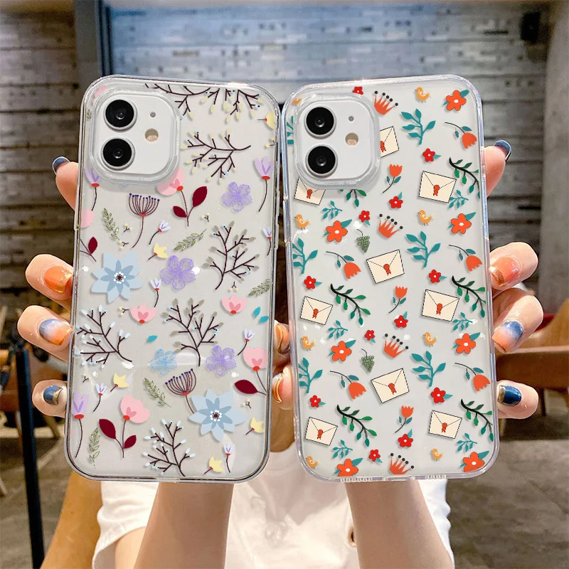 

Flower Phone Case For iPhone 11 Case iPhone 12 11 13 14 Pro Max Case For iPhone XR X XS Max 7 8 Plus SE 2022 Mini Clear Cover
