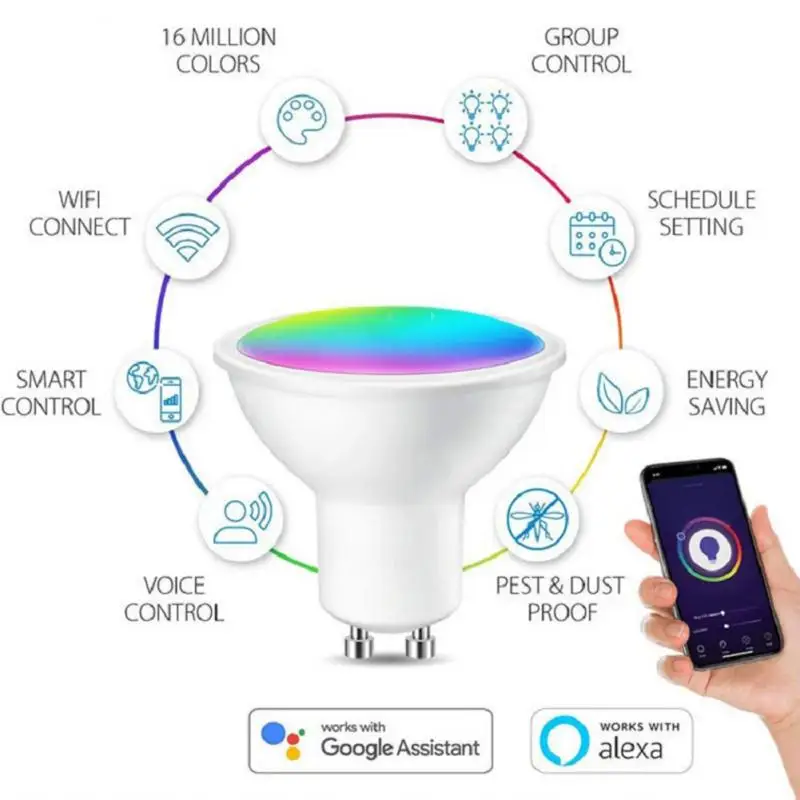 

Умная светодиодсветильник лампа Gu10 с Wi-Fi, 5 Вт, 100-265 в