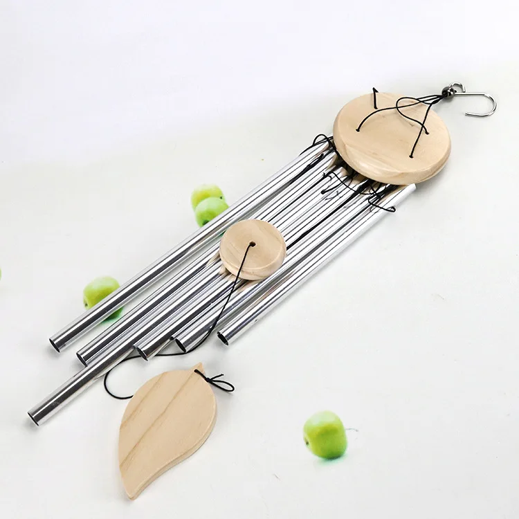 

Wooden wind chimes home decoration pendant gold and silver tube 6 tube aluminum tube pendant Romantic Memorial Windchimes