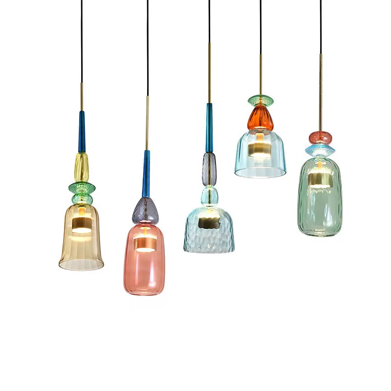 

Color Candy Chandelier Nordic Minimalist Living Room Single Head Glass Homestay Restaurant Bedroom Bar Lamps